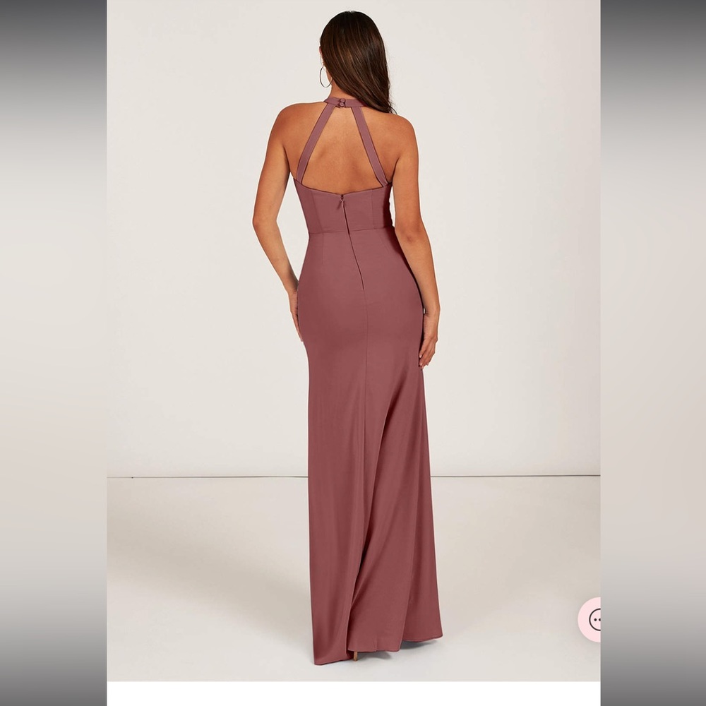 Azazie Galicia Mermaid High Neck Pleated Stretch Chiffon Leg Slit Dress‎ NWT 10 - Picture 3 of 16